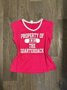 Y2K Hot Pink Graphic Tee "Property of the Quarterback"